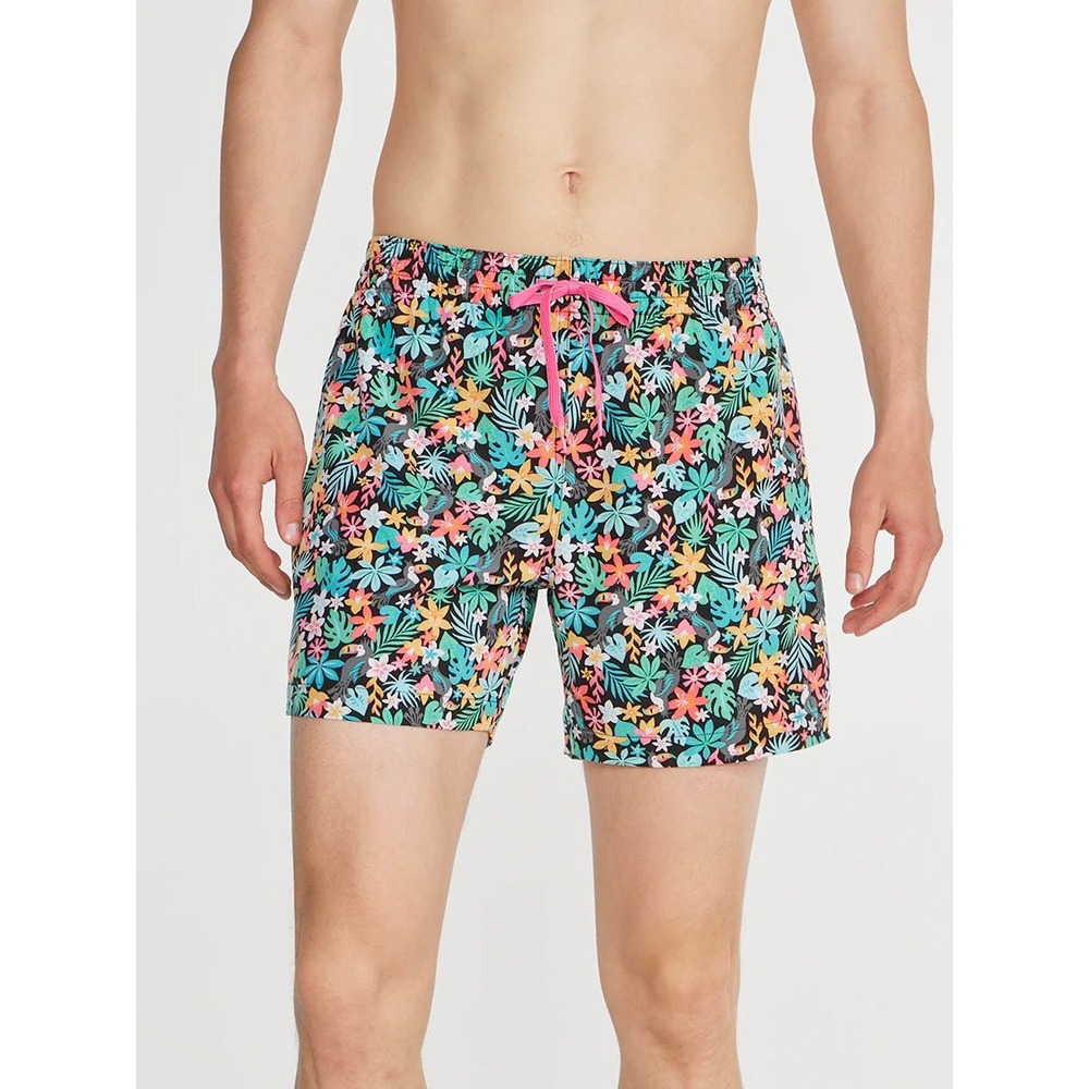 Chubbies Swim Trunks Mens Large Black Tropical Toucan Floral 5.5 Inseam Shorts